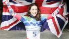 Amy Williams Gold medallist with union jack flag