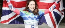 Amy Williams with Flag Amy Williams Gold medallist with union jack flag