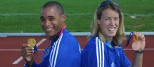 Jason Gardener and Georgina Harland with medals Jason Gardener and Georgina Harland with medals