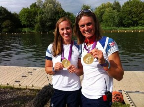 Helen Glover and Heather Stanning with their Gold medals. Photo: GB Rowing