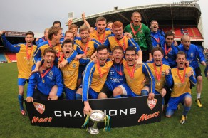 University of Bath men’s first XI celebrating winning BUCS Mars Football Championship title. Photo: www.simonroephotography.co.uk