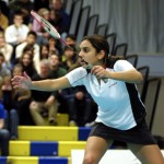 Mariana Agathangelou ready to receive badminton serve