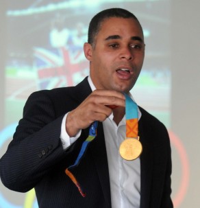 Jason Gardener with his Olympic Gold medal