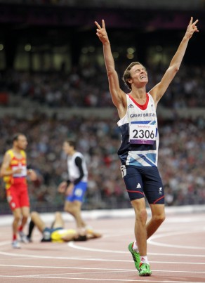 Paralympics London 2012 - Paul Blake celebrates winning a Silver Medal after competing in the Men's 400m - T36 Final. Photo: Richard Washbrooke/ParalympicsGB