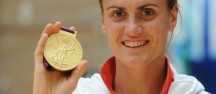 Heather Stanning with her gold medal