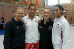 (From left) Team Bath Netball's Claire Brownie, Sam Cook, Kyra Jones and Stacey Francis were all in action at the 2015 Netball Europe Open