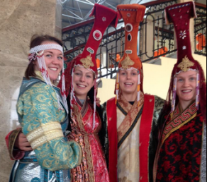 BritishJudoMongolia0615_2 Kate Howey tweeted this picture of Megan Fletcher (left) and Gemma Howell (right) in traditional Mongolian dress, along with Sally Conway and University of Bath graduate Gemma Gibbons
