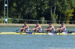 Frazier Christie (second from right) in the men's quad at the World U23 Championships in Plovdiv, Bulgaria