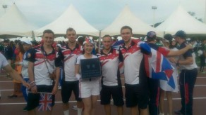 Angus Pedersen (left) at the World University Games in Gwangju