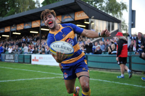 Luca Pettrozi celebrates after scoring the winning try for the University of Bath in the 2015 Red Bull Uni 7s final at The Rec, home of Bath Rugby. MUST CREDIT: Patrick Khachfe / Onside Images