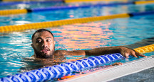 The Australian team at the University of Bath pool for a recovery session following its 2015 Rugby World Cup pool A victory over Fiji at the Millennium Stadium, Cardiff. Sekope Kepu. MUST CREDIT: ARU Media/Stuart Walmsley