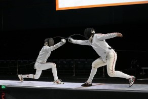 Tom Edwards in fencing action