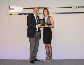 Heather Stanning receives her GB Rowing Team Olympic Athlete of the Year award for 2015 from Sir Steve Redgrave. PICTURE: Peter Spurrier/Intersport Images