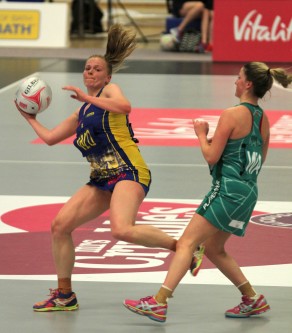 Claire Brownie in action as Team Bath Netball beat Celtic Dragons in the Vitality Netball Superleague, March 2016