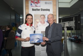 Heather Stanning is welcomed into the University of Bath Hall of Fame for Sport by Director of Sport Stephen Baddeley. Credit: Clare Green for Matchtight