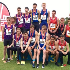 (Centre, clockwise from back left) Jacob Paul, Cameron Chalmers, Jack Houghton and Ronnie Young won men's 4x400m gold for the University of Bath at the 2016 BUCS Outdoor Athletics Championships