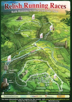 The route for the 2016 Bath Running Festival, starting and finishing at the University of Bath