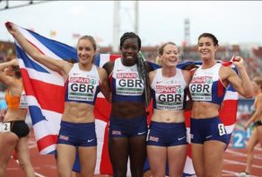 Emily Diamond (left) and Eilidh Doyle (second from right) won 4x400m relay gold at the 2016 European Championships