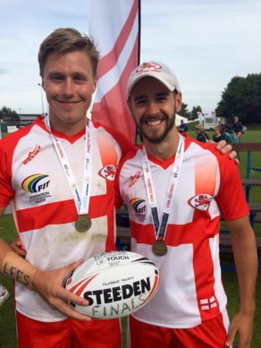 University of Bath students Dom Tripp (left) and Will Serocold won gold with England at the 2016 European Touch Rugby Championships