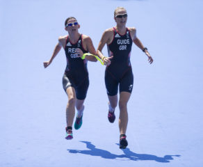 Nicole Walters guides Melissa Reid to PT5 para-triathlon bronze at the Rio 2016 Paralympic Games. PICTURE: onEdition