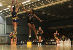 Layla Guscoth in action for Hertfordshire Mavericks against Team Bath Netball in February 2016