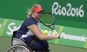 Wheelchair tennis player Louise Hunt in action at the Rio 2016 Paralympic Games. PICTURE: Tennis Foundation