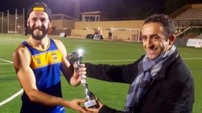 The University of Bath Hawks touch rugby team won the Mallorca Touch International Mixed Tournament in November 2016 - captain Will Serocold receives the trophy