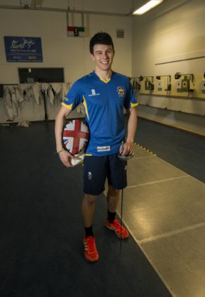 MJ Church sporting ambassador Joe Choong in the modern pentathlon hall at the University of Bath