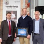 University of Bath Hall of Fame for Sport inductee Steve Borthwick (centre) with (left) Steve Egan, Vice-President (Implementation), and Director of Sport Stephen Baddeley (right)