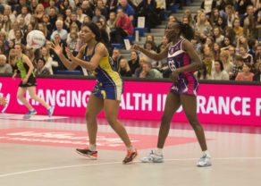 Eboni Beckford-Chambers with Loughborough Lightning shooter Peace Proscovia