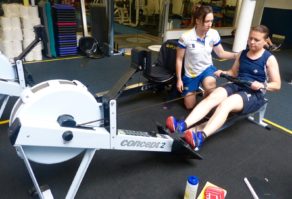 Kelly Ganfield in rowing training with Corinne Yorston at the Team Bath Gym ahead of competing at the 2017 Invictus Games