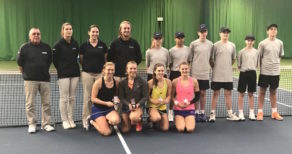 Samantha Murray (front right) with her fellow players and officials after the Wirral Futures women’s double final