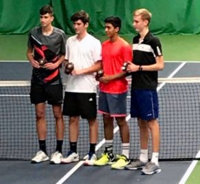 James Mackinlay and his fellow boys' doubles finalists at the ITF Liverpool Junior tournament