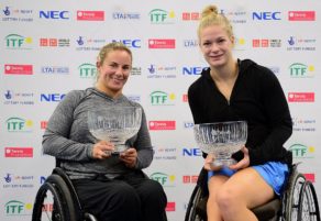 Lucy Shuker and Diede de Groot won the women's doubles title for the second year running. PICTURES: Tennis Foundation