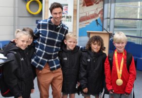 Paul Blake meets some young fans after his induction into the Hall of Fame for Sport