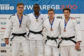 Sam Potts (left) and Harry Boby (second from right) won silver and bronze in the -90kg weight division