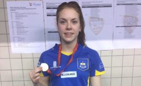 Anna Hopkin with her 50m freestyle gold medal at the 2018 BUCS Nationals