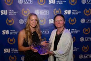 Sports Personality of the Year Anna Hopkin receiving her award from Professor Dame Glynis Breakwell at the 2018 Blues Awards