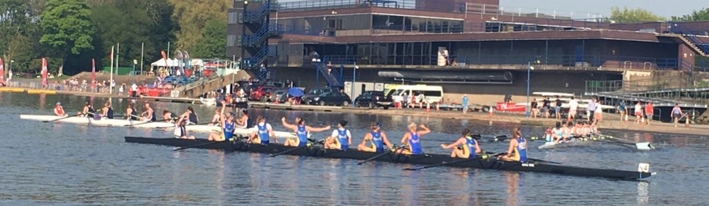 The beginner women's eight celebrate after winning bronze at the 2018 BUCS Regatta