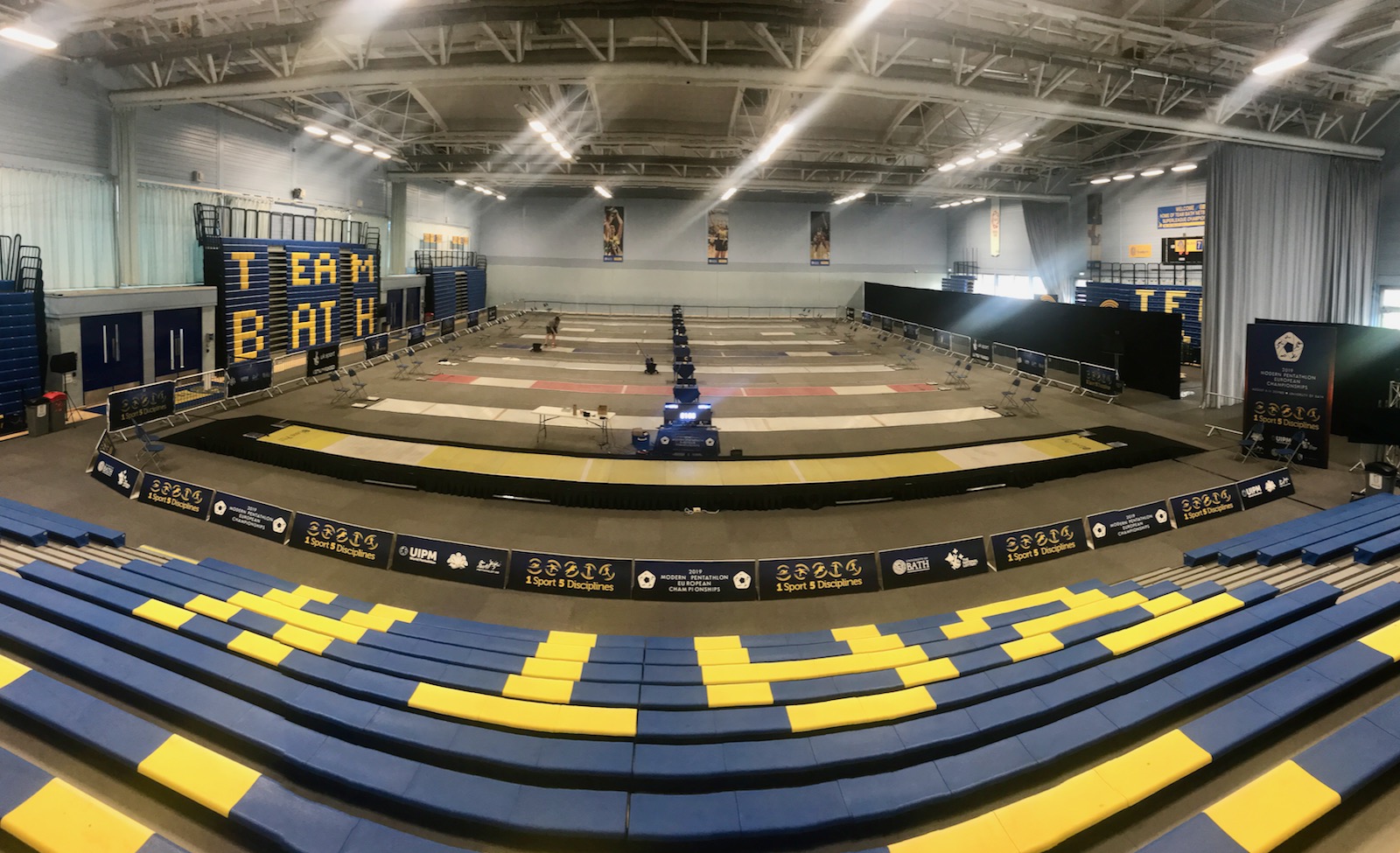 The Team Bath Arena is transformed into a fencing salle for the 2019 Modern Pentathlon European Championships