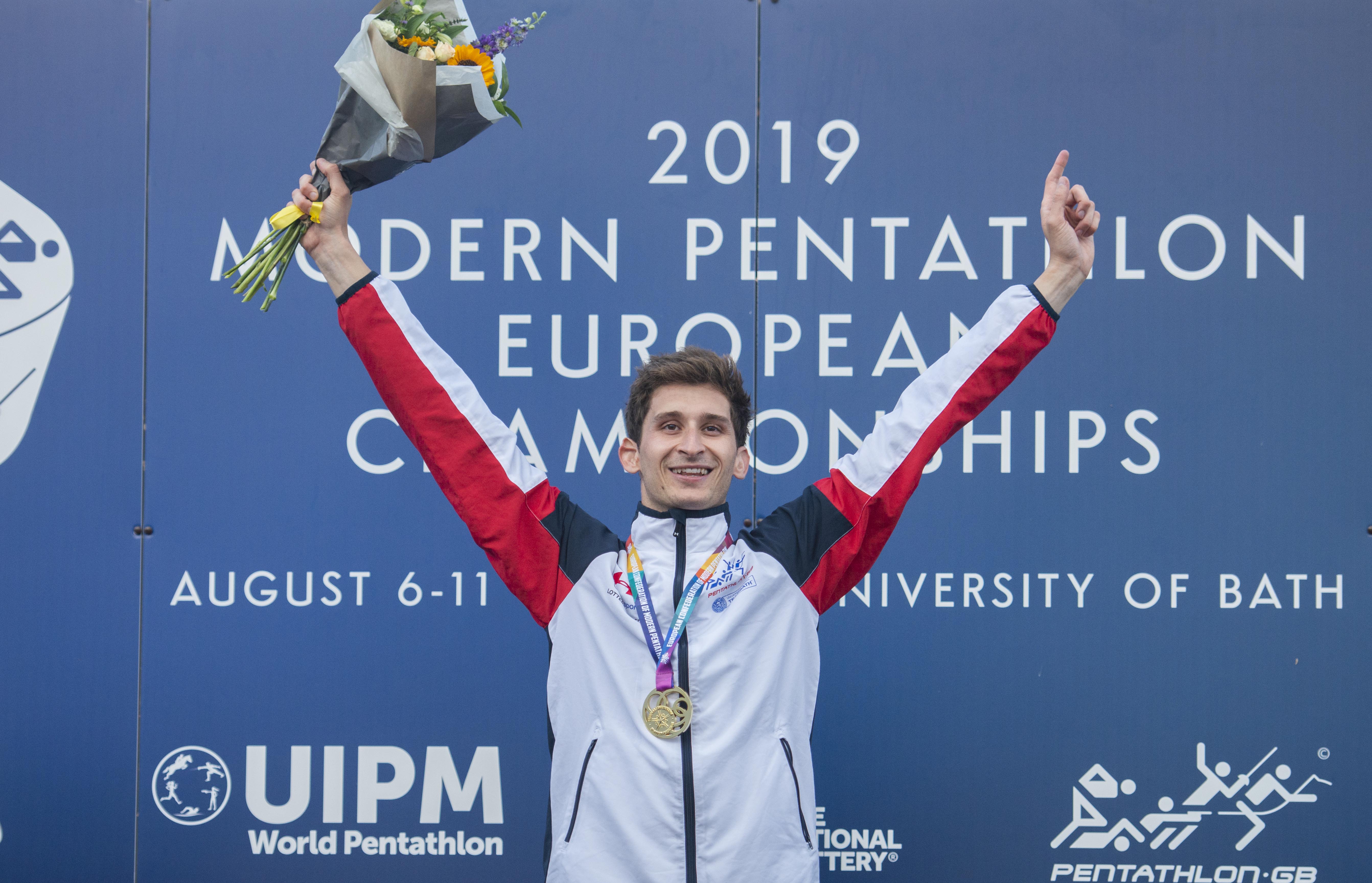 Modern Pentathlon European Champ - Mens Final Pictured - Jamie Cooke winner of the individual and Team GB winners of the team 10/08/19