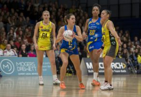 Mia Ritchie in action for Team Bath Netball against Manchester Thunder in 2019