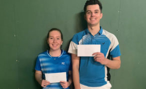 Molly Chapman (left) won the mixed doubles title with Matthew Widdicombe at the 2019 Middlesex Senior Gold badminton tournament