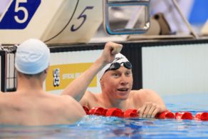 Tom Dean celebrates after the 200m freestyle final