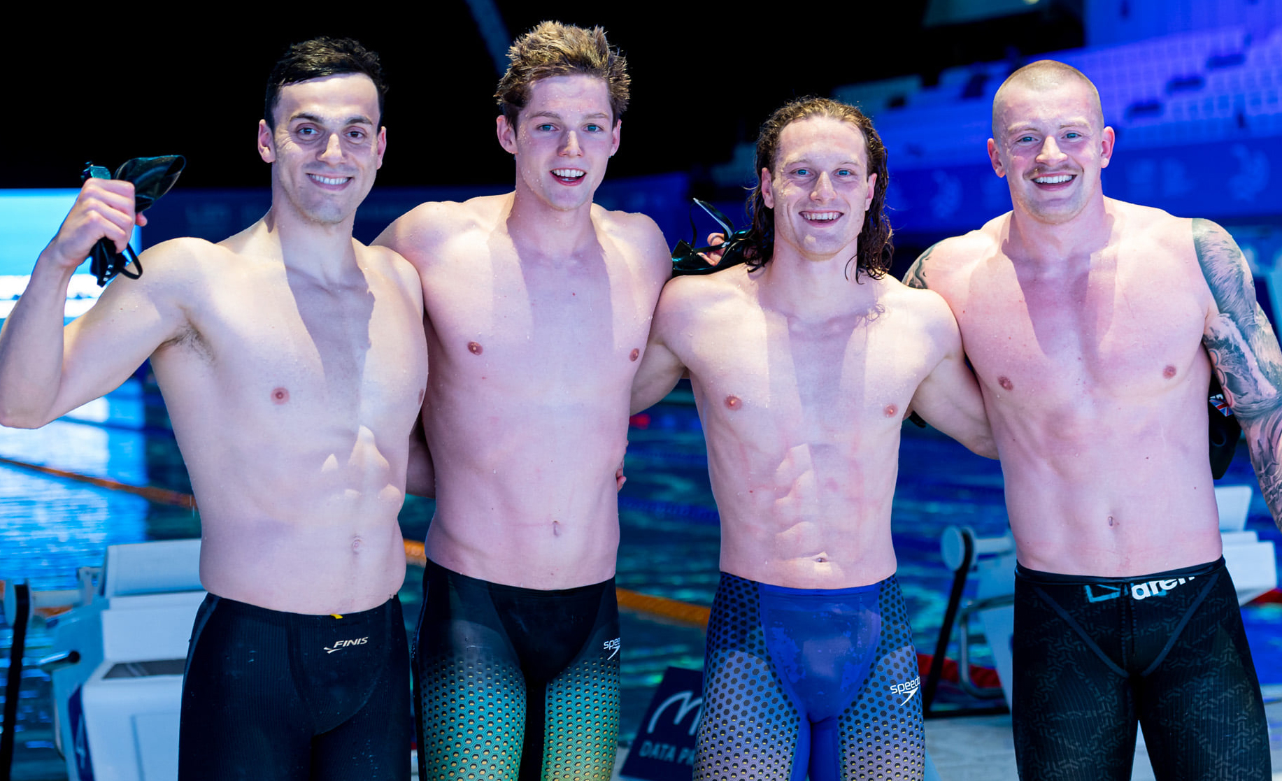 James Guy (left) won men's 4x100m medley relay gold at the 2021 European Swimming Championships. CREDIT: LEN/Deep Blue Media