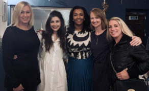 Coaches Natalie Roddy (left), Jo Vann and Anna Stembridge (right) with netball coordinator Louise Rose (second from left) and Netball Manager Alicia John (centre)