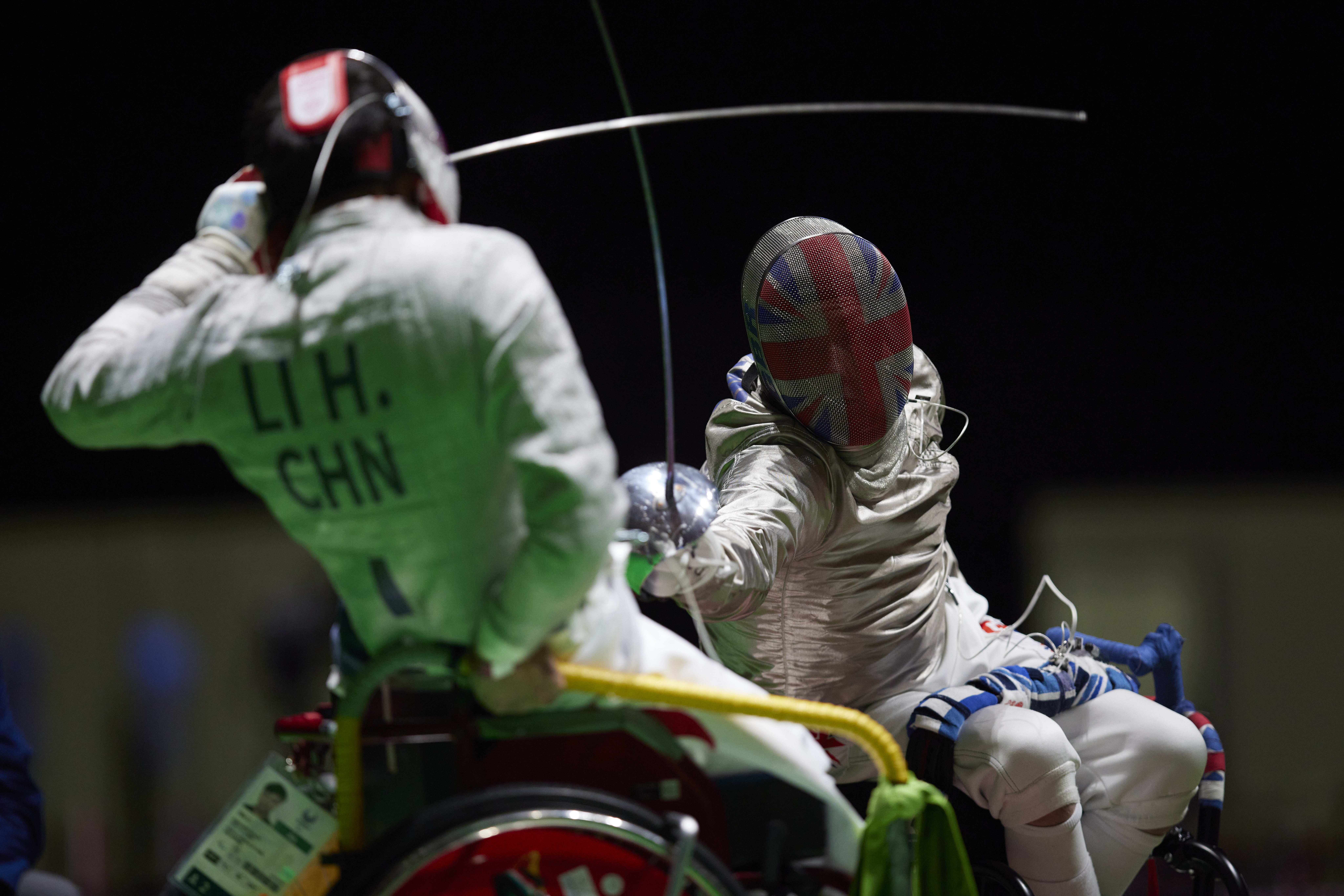 Free for editorial use image, please credit: imagecomms ParalympicsGB Wheelchair Fencer, Piers Gilliver aged 26, from Forest of Dean, competing in the Individual Sabre A - Men event, at the Tokyo 2020 Paralympic Games. ParalympicsGB is the name for the Great Britain and Northern Ireland Paralympic Team that competes at the summer and winter Paralympic Games. The Team is selected and managed by the British Paralympic Association, in conjunction with the national governing bodies, and is made up of the best sportsmen and women who compete in the 22 summer and 4 winter sports on the Paralympic Programme. For additional Images please visit: https://www.digitalcontentdownload.com/paralympicsgb_2020/ For more information please contact the ParalympicsGB Press Office via press@paralympics.org.uk If you require a higher resolution image or you have any other photographic enquiries, please contact imagecomms on +44 (0)20 7160 6282 or email hello@imagecomms.com This image is copyright imagecomms 2021©. This image has been supplied by imagecomms and must be credited imagecomms. The author is asserting his full Moral rights in relation to the publication of this image. Rights for onward transmission of this image or file is not granted or implied. Changing or deleting Copyright information is illegal as specified in the Copyright, Design and Patents Act 1988. If you are in any way unsure of your right to publish this image please contact imagecomms on +44 (0)20 7160 6282 or email hello@imagecomms.com