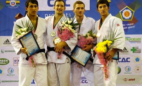 Andy Burns on the podium in Minsk (photo EJU by Anna Kolesnicenko)