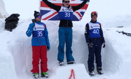 Lloyd Wallace on the podium after his historic Europa Cup Aerials gold medal