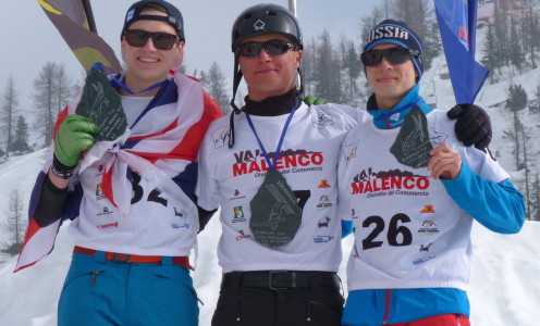 Lloyd Wallace (left) won a silver medal at the Europa Cup Aerials at Valmalenco, Italy